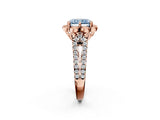 Rose gold Fancy Blue Radiant  Halo Diamond Floral Split Shank Engagement Ring 2