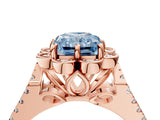 Rose gold Fancy Blue Radiant  Halo Diamond Floral Split Shank Engagement Ring 4