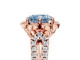 Rose gold Fancy Blue Radiant  Halo Diamond Floral Split Shank Engagement Ring 5
