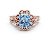 Rose gold Fancy Blue Radiant  Halo Diamond Floral Split Shank Engagement Ring