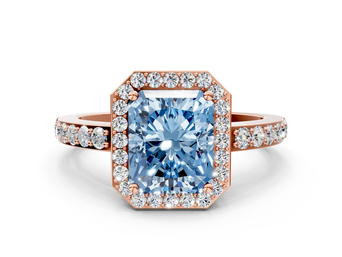 Rose gold Fancy Blue Radiant  Halo Diamond Pavé Band Ring with Prong Setting_20