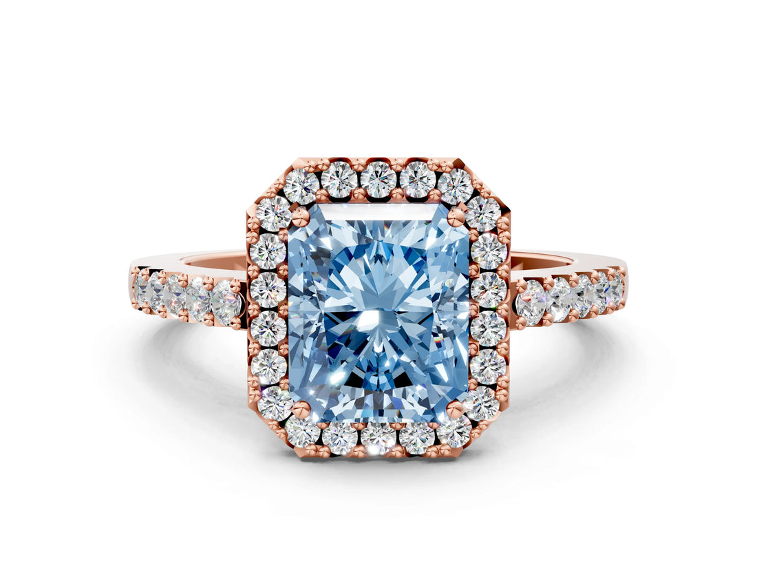 Rose gold Fancy Blue Radiant  Halo Diamond Pavé Solitaire Ring_69