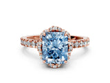 Rose gold Fancy Blue Radiant  Halo Diamond Pave Band Ring with Four-Prong Setting_15