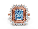Rose gold Fancy Blue Radiant  Halo Diamond Ring with Milgrain Edge and Round Prong Setting_26