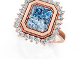 Rose gold Fancy Blue Radiant  Halo Diamond Ring with Milgrain Edge and Round Prong Setting_27