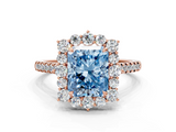 Rose gold Fancy Blue Radiant  Halo Diamond Ring with Pavé Band and Prong Setting_36
