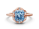Rose gold Fancy Blue Radiant  Halo Diamond Ring with Round Cluster Setting, Solitaire Band, and Four-Prong Setting_49