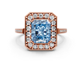 Rose gold Fancy Blue Radiant  Halo Diamond Ring with Split Shank and Four-Prong Setting_74