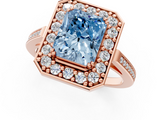 Rose gold Fancy Blue Radiant  Halo Diamond Ring with Split Shank and Four-Prong Setting_75