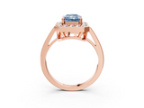 Rose gold Fancy Blue Radiant  Halo Diamond Ring with Split Shank and Four-Prong Setting_77