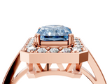 Rose gold Fancy Blue Radiant  Halo Diamond Ring with Split Shank and Four-Prong Setting_78