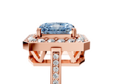 Rose gold Fancy Blue Radiant  Halo Diamond Ring with Split Shank and Four-Prong Setting_79