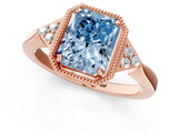 Rose gold Fancy Blue Radiant  Halo Diamond Ring with Tapered Band and Four-Prong Setting_4