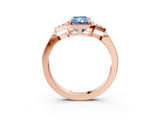 Rose gold Fancy Blue Radiant  Halo Diamond Ring with Tapered Band and Four-Prong Setting_6