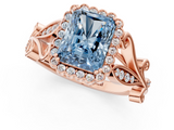Rose gold Fancy Blue Radiant  Halo Diamond Ring with Vintage Split Shank and Four-Prong Setting_21