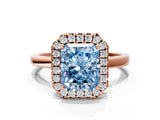Rose gold Fancy Blue Radiant  Halo Diamond Solitaire with Pavé Band and Four-Prong Setting_114