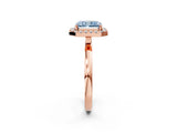 Rose gold Fancy Blue Radiant  Halo Diamond Solitaire with Pavé Band and Four-Prong Setting_116