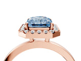 Rose gold Fancy Blue Radiant  Halo Diamond Solitaire with Pavé Band and Four-Prong Setting_118