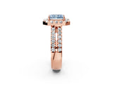 Rose gold Fancy Blue Radiant  Halo Diamond Split Shank Engagement Ring with Prong Setting_53