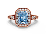 Rose gold Fancy Blue Radiant  Halo Diamond Split Shank Ring with Milgrain Detail_68