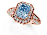 Rose gold Fancy Blue Radiant  Halo Diamond Split Shank Ring with Milgrain Detail_69