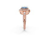 Rose gold Fancy Blue Radiant  Halo Diamond Split Shank Ring with Milgrain Detail_70