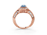 Rose gold Fancy Blue Radiant  Halo Diamond Split Shank Ring with Milgrain Detail_71
