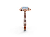 Rose gold Fancy Blue Radiant  Halo Milgrain Pave Diamond Ring with Four-Prong Setting 2