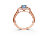 Rose gold Fancy Blue Radiant  Halo Milgrain Pave Diamond Ring with Four-Prong Setting 3