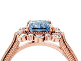 Rose gold Fancy Blue Radiant  Halo Milgrain Pave Diamond Ring with Four-Prong Setting 4