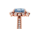 Rose gold Fancy Blue Radiant  Halo Milgrain Pave Diamond Ring with Four-Prong Setting 5