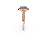 Rose gold Fancy Blue Radiant  Halo Milgrain Solitaire with Bezel Set Side Stones and Pave Band_34