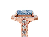 Rose gold Fancy Blue Radiant  Halo Milgrain Solitaire with Bezel Set Side Stones and Pave Band_37