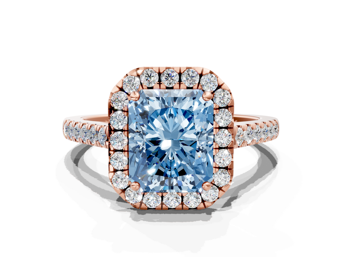 Rose gold Fancy Blue Radiant  Halo Pavé Diamond Engagement Ring with Four-Prong Setting_3