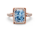 Rose gold Fancy Blue Radiant  Halo Pave Band Solitaire Ring with Prong Setting_66
