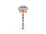 Rose gold Fancy Blue Radiant  Halo Pave Band Solitaire Ring with Prong Setting_68