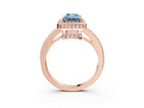 Rose gold Fancy Blue Radiant  Halo Pave Band Solitaire Ring with Prong Setting_69