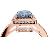 Rose gold Fancy Blue Radiant  Halo Pave Band Solitaire Ring with Prong Setting_70