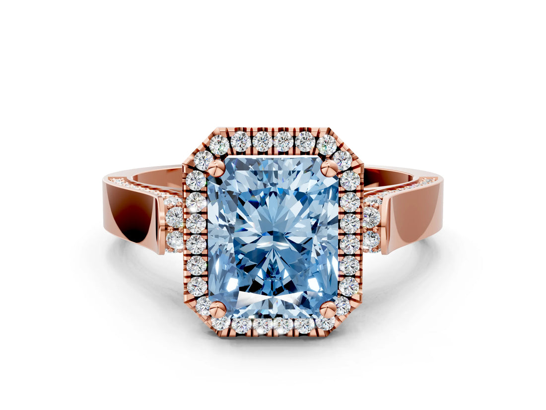 Rose gold Fancy Blue Radiant  Halo Pave Split Shank Prong Setting Ring_26