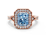 Rose gold Fancy Blue Radiant  Halo Round Diamond Milgrain Pave Engagement Ring_3