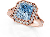 Rose gold Fancy Blue Radiant  Halo Round Diamond Milgrain Pave Engagement Ring_4