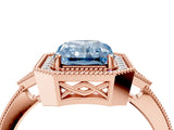 Rose gold Fancy Blue Radiant  Halo Round Diamond Milgrain Pave Engagement Ring_7
