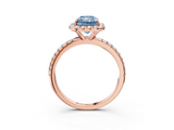 Rose gold Fancy Blue Radiant  Halo Round Diamond Pavé Band Four-Prong Ring_6