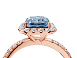 Rose gold Fancy Blue Radiant  Halo Round Diamond Pavé Band Four-Prong Ring_7