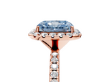 Rose gold Fancy Blue Radiant  Halo Round Diamond Pavé Band Four-Prong Ring_8