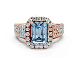 Rose gold Fancy Blue Radiant  Halo Round Diamond Pave Band with Prong Setting 1