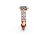 Rose gold Fancy Blue Radiant  Halo Round Diamond Pave Band with Prong Setting 3