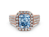 Rose gold Fancy Blue Radiant  Halo Round Diamond Pave Band with Prong Setting_38