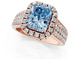 Rose gold Fancy Blue Radiant  Halo Round Diamond Pave Band with Prong Setting_39