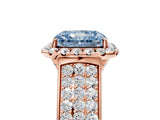 Rose gold Fancy Blue Radiant  Halo Round Diamond Pave Band with Prong Setting_43